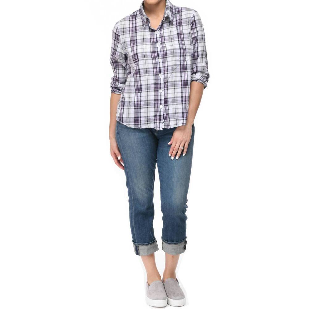 NEW TULIP CLOTHING boyfriend button-front shirt in lilac plaid